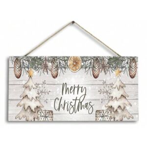 Karácsonyi fali/ajtó dísztábla, Jingle Bells - Fenyők, tobozok, nagy 145076711 - Ajtódísz