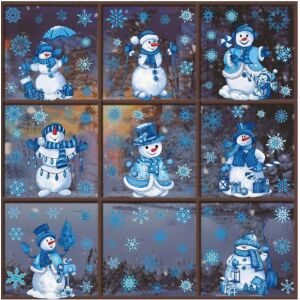 Karácsonyi sztatikus ablakmatrica, Vanco-Up - Kék hóemberek, hópelyhek 145076706 - Ablakmatrica