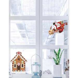 Vanco-Up karácsonyi ablakmatricák, Mikulás szánnal ajándékokkal és mézeskalács ház, újrafelhasználható, öntapadós - Ablakmatrica