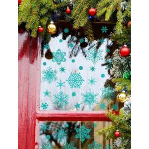 Vanco-Up karácsonyi ablakmatrica, csillogó kék hópelyhekkel, sztatikus tapadású, újrafelhasználható, 3 lap, 30cm x 20cm - Ablakmatrica