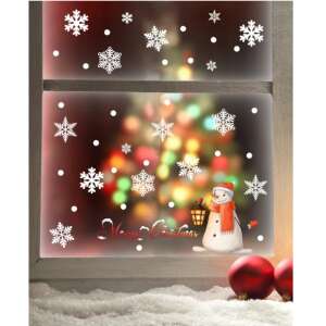 Karácsonyi ablakmatrica, hóember lámpással, hópelyhek, Vanco-Up, Merry Christmas, 27cm x 20cm, 30cm x 20cm - Ablakmatrica