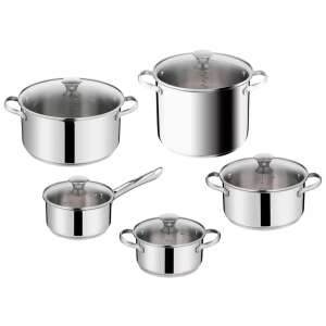 Tefal H054AS55 10 piece cookware set, stainless steel pots and pans with glass lids - Tefal Crockery