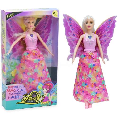 World Magical Flower Fairy baba, rózsaszín ruha, lila szárnyak, 3 éves kortól