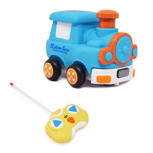 Kék és narancssárga távirányítós vonat játék, Motive Loco Vintage Locomotive, sárga távirányítóval