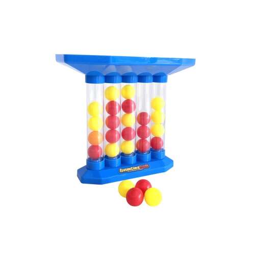 Pattintós labda társasjáték, connect four golyós játék, társasjáték gyerekeknek, családi játék, szórakozás minden korosztály számára, közeli kép