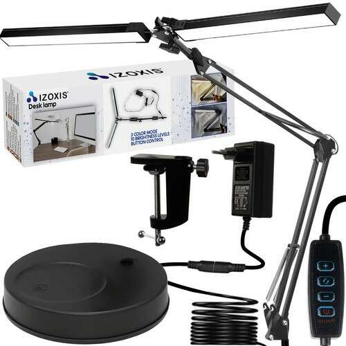 Izoxis Desk lamp with two light sources, clamp and stand, black