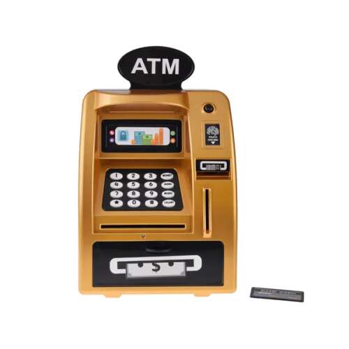 Arany ATM malacpersely játék ujjlenyomat-olvasóval, PIN kóddal és hanghatásokkal