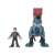Zestaw figurek Jurassic World Imaginext Therizinosaurus i Owen, przedstawiający niebieskiego i czerwonego dinozaura Therizinosaurus z łańcuchem i czerwonym przyciskiem na grzbiecie, a także figurkę Owena