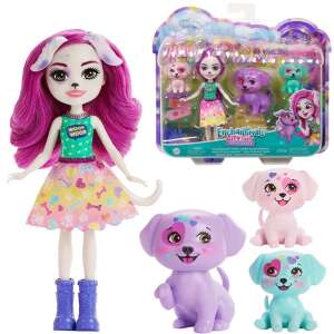 Lalka Enchantimals Dessa Dalmatyńczyk z 3 szczeniętami dalmatyńczyka, 15 cm wzrostu, zestaw do zabawy - Mattel Baba