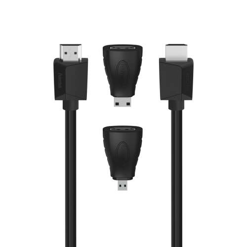 Hama HDMI-Kabel mit Ethernet, 4K, 1,5m, schwarz, 3 in 1, mit 2 Adaptern