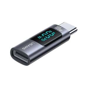 USAMS Type-C - Type-C adapter 100W teljesítményleadással és adatátvitellel, LED kijelzővel, sötétszürke színben - USB kábel