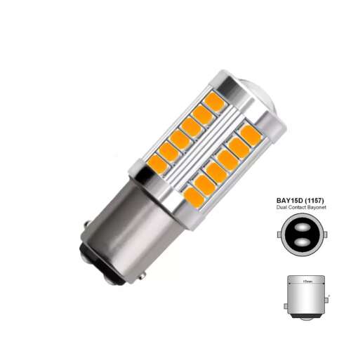 BAY15D LED izzó, 33 SMD, sárga, 12V, CANBUS, kettős érintkező bajonett, autó izzó - Autó izzó