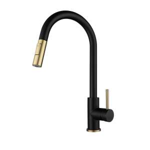Saharina kitchen faucet, black matte with gold accents, pull-out spray, touch sensor, 2 water flow functions - Nonbrand Faucet