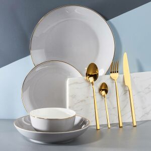 Ambition Royal Szürke Porcelán Tányér Készlet Arany Szegéllyel - Ambition