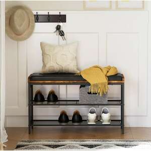 Black metal shoe rack with cushioned bench seat, 80 x 30 x 48 cm, STL-01 - Shoe Storage