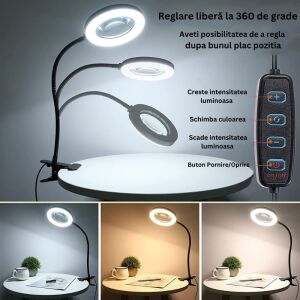 LED Magnifying Lamp with Adjustable Color Temperature and Brightness Settings - Magnifying glass