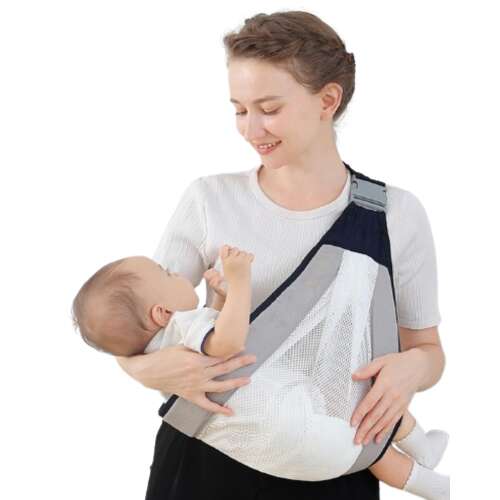 Adjustable ergonomic baby carrier, breathable cotton, gray, 0+ months, for carrying baby in front facing position