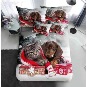 Karácsonyi ágynemű szett macska és kutya mintával, 7 részes, KC01 - Tacskó-cica - Ágynemű - ifjúsági és felnőtt