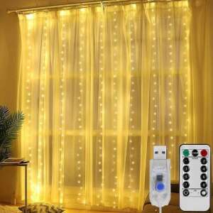 Lumini de cortină LED cu lumină caldă, cu telecomandă, 3x2m, 200 LED - Ghirlande luminoase