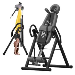 Gravity inversion table with person using it, inversion table for back pain relief - Workout Bench