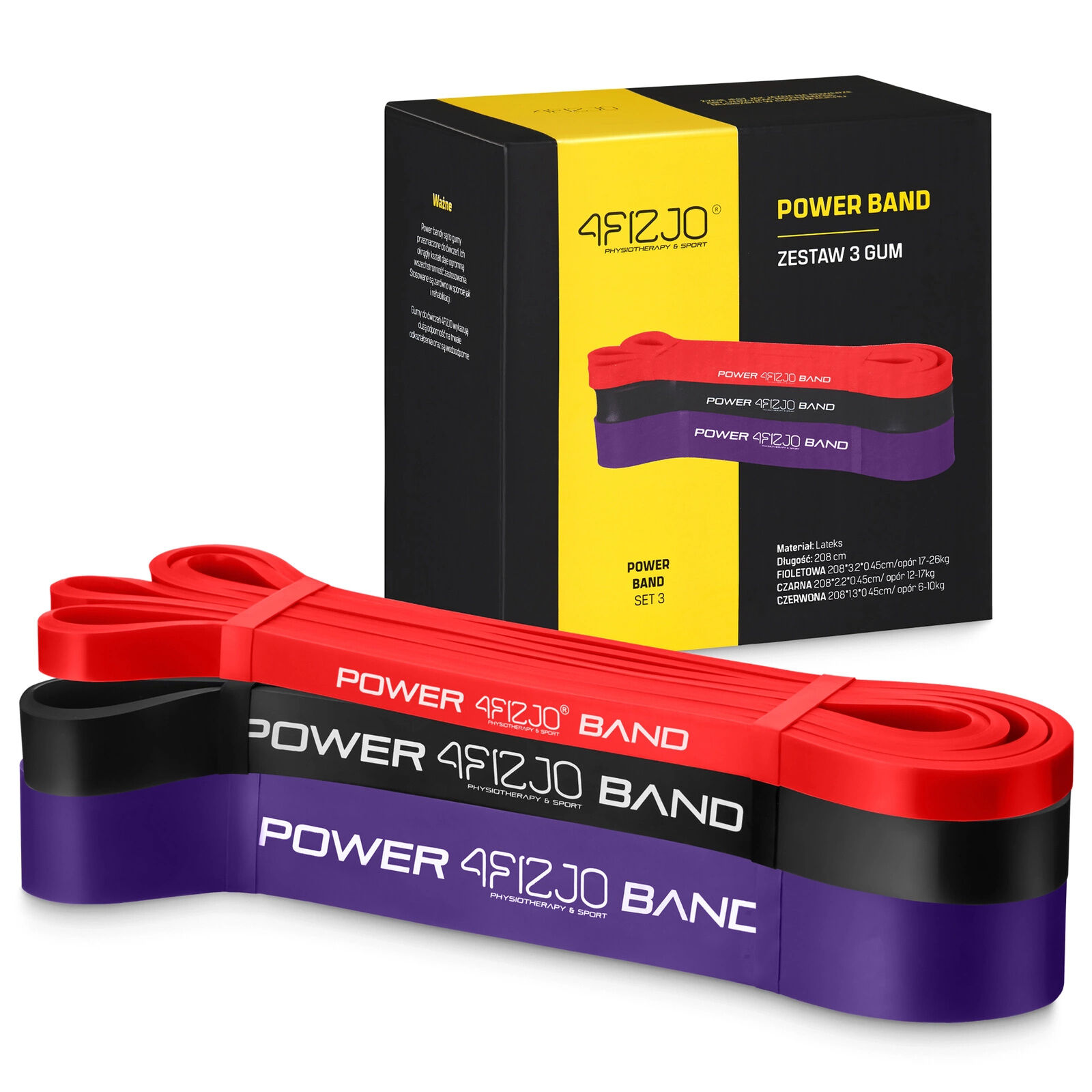 4FIZJO MINI POWER BAND Fitnesz gumiszalag készlet, 3db, 6-26kg, 2...