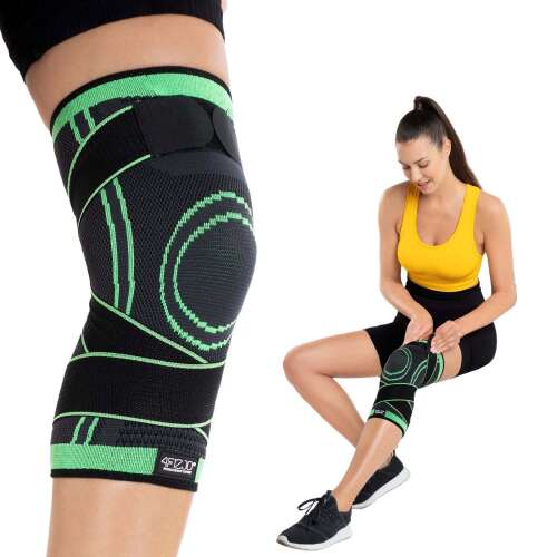 4Fizjo Elastic Knee Stabilizer L - Black and Green, worn by a woman