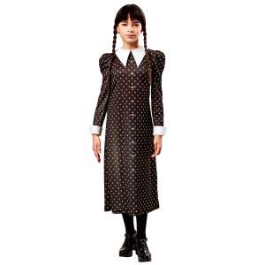 Wednesday Addams costume for girls, black dress with white collar and cuffs, perfect for Halloween or themed parties - Rubie's