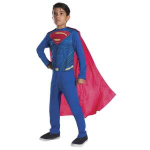 Superman costume for kids, Justice League movie licensed, blue jumpsuit with red cape, size M - Rubie's
