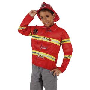 Firefighter costume for kids, red and yellow, with helmet, Vesta & casca pompier - M - Rubie's