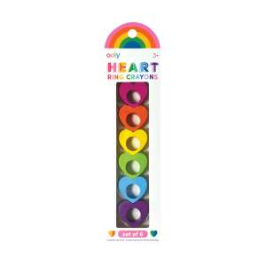 Ooly Heart Ring Crayons, set of 6, rainbow colors, heart shaped crayons, wear as rings - Ooly