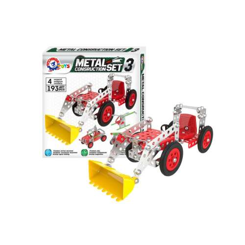 TechnoK Fém Építőkészlet 3, 193 darab, építsd meg a buldózert, darus teherautót, helikoptert és teherautót
