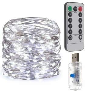 LED Fényfüzér - 300 LED - 30M - Távirányító - Időzítő - Hideg Fehér