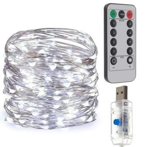 LED Fényfüzér - 300 LED - 30M - Távirányító - Időzítő - Hideg Fehér