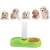 Praktikus green double pet bowl with automatic water dispenser, shown with puppies