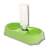 Praktikus green double pet bowl with automatic water dispenser, angled view