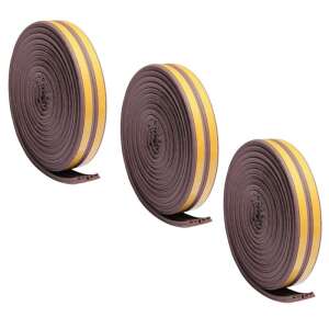 3 pack Mercaton® self-adhesive door and window sealing tape, E profile, 9 mm x 4 mm, UV-resistant, EPDM rubber, 6 m, brown - Sealing tape