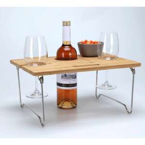 Bamboo wine and glass serving tray with foldable legs, perfect for couch or bed, 38 x 28 cm - Tray