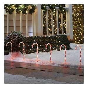 Set de 4 luminițe LED în formă de baston de bomboane, 32 LED-uri, 74 cm înălțime, alimentate cu baterii, roșu și alb, decorațiuni de Crăciun pentru exterior - Decoratiuni de Craciun exterioare