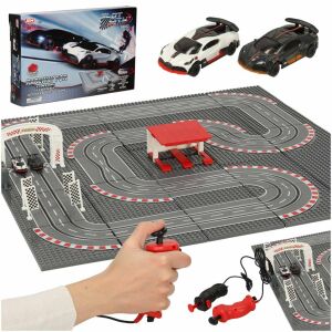 Ikonka Police Car Race Track Set with 2 Cars, 64x64cm, complete set with controllers and packaging - Motorway & Parking Garage