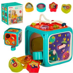 Ikonka 6in1 Activity Cube with Piano, shape sorter, clock, steering wheel, and bead maze - Nonbrand Interactive Kids' Toy