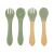 Ikonka green silicone baby forks and spoons with wooden handles