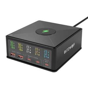 BlitzWolf 868H 160W Töltő több porttal és vezeték nélküli töltővel, 2xUSB-A, 3xUSB-C, fekete - Hordozható töltőállomás