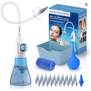 Ear Wax Removal Kit: Manual ear washing and cleaning system with 6 pieces, safe and effective for adults and children (30 + 1 replacement tips)