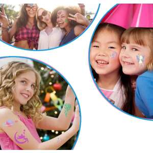 Tetováló művészi készlet, 5 db csillám glitter tollal, 90 db sablonnal, matricával