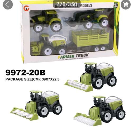 3 darabos játék traktor szett, zöld és fehér játék traktorok, farm játék szett, játék traktor szett gyerekeknek, játék traktor szett kisgyermekeknek, játék traktor szett fiúknak, játék traktor szett lányoknak