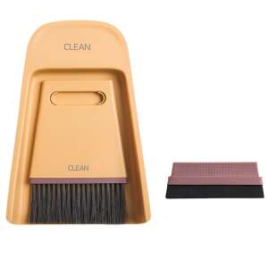 Yellow mini dustpan and brush set for cleaning desk, kitchen, and home - Partvis & Broomstick