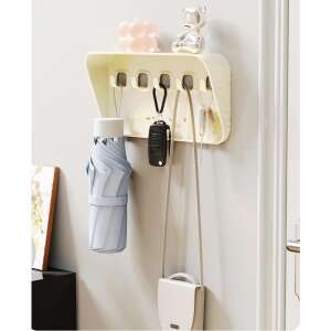 Flippy kulcstartó horgokkal, kulcstartó a falra, kulcstartó szervező horgokkal, fehér kulcstartó - Kulcstartó szekrény