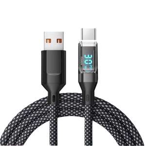 C típusú + USB adatkábel, KeepHome, szupergyors töltés, 120 W, LED digitális kijelző, 1 m, fekete