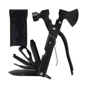 MRG M1121 12-in-1 Multifunctional Pocket Knife with Hammer, Axe, Saw, Screwdriver, Wrench, Bottle Opener, etc., Stainless Steel, Black 109620476 - Hunting & Survival Knife