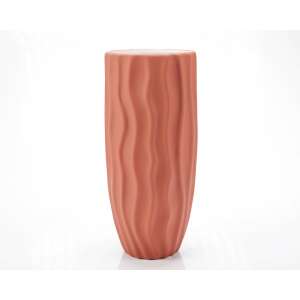 Coral colored ceramic vase with wavy design, "Waves" collection - Vase